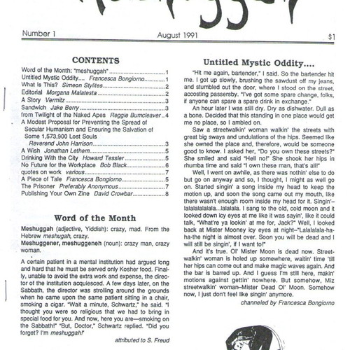 Meshuggah Number 1 zine used, literary and artistic content