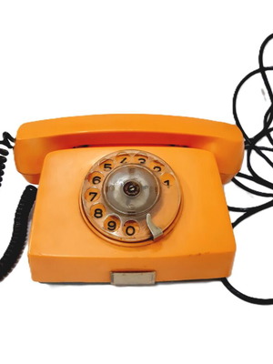 Resprom 4100 vintage rotary phone used, orange, 1980