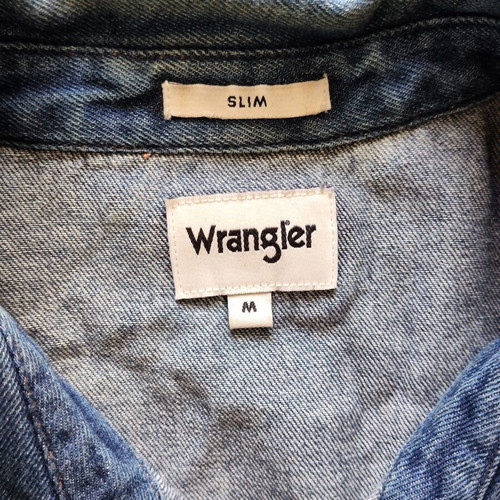 Wrangler men's denim shirt used, medium, dark blue, slim fit