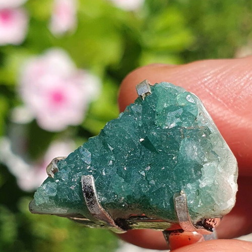 Fluorite ring silver plated, size USA 6.5, handmade