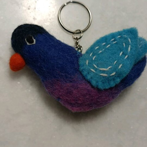 Felt keychain colorful handmade with bird charm