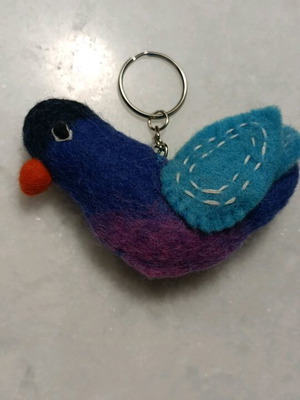 Felt keychain colorful handmade with bird charm