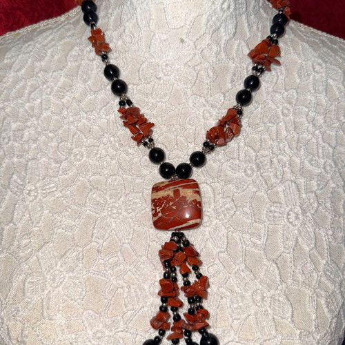Large necklace with jasper stones in earth tones like new