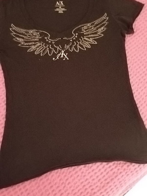 Armani Exchange women's black T-shirt with rhinestones, size XS