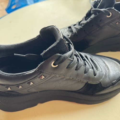 Geox women's sneakers like new, black leather with studs and patent, size 37