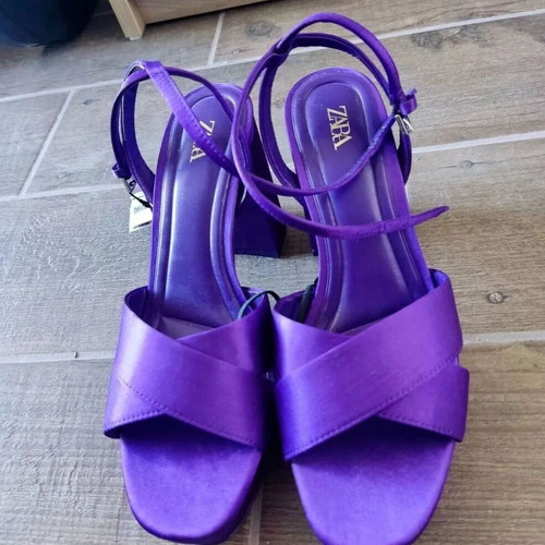 Zara purple satin heeled sandals with platform new, size 36