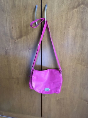 Women's fuchsia shoulder bag, faux leather with secret umbrella pocket