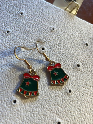 Christmas earrings like new, red and green bell design