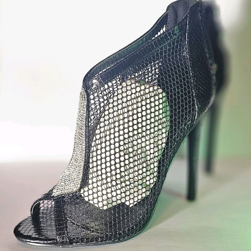 Fishnet high-heeled ankle boots with rhinestones new, size 37, 11cm heel