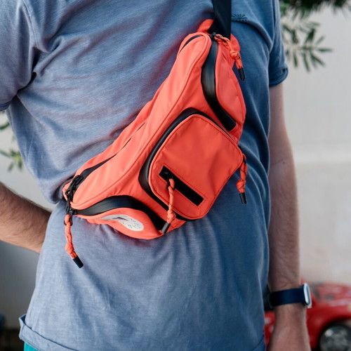 Adidas Stella McCartney large waterproof waist bag, black and orange