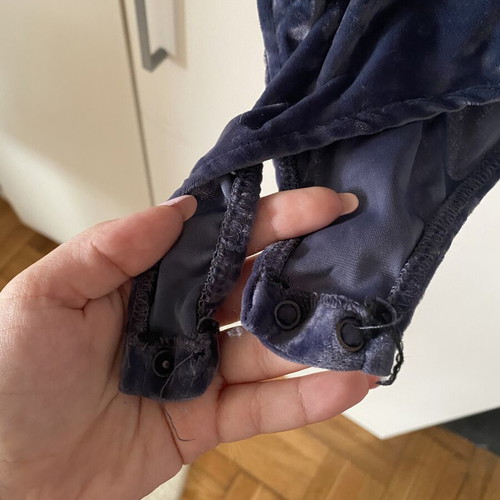 Pull & Bear velour bodysuit with lace neckline, blue, size M