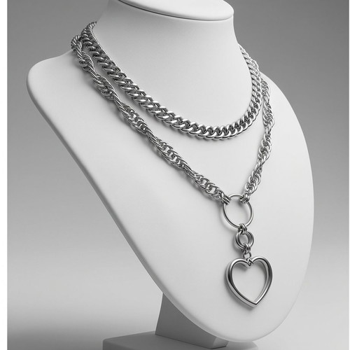 Stainless Steel Heart Necklace new, Half Persian and Spiral 4-1 weave