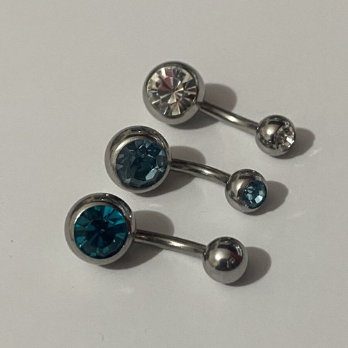 Navel Earrings like new, pack of 3, 8mm, white, blue, petrol
