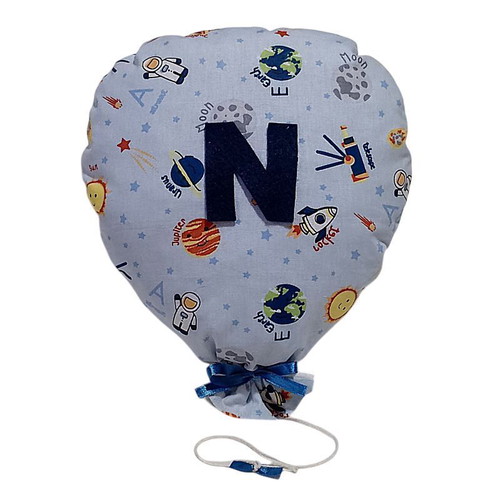 Hanging decorative balloon blue with space theme and monogram made to order