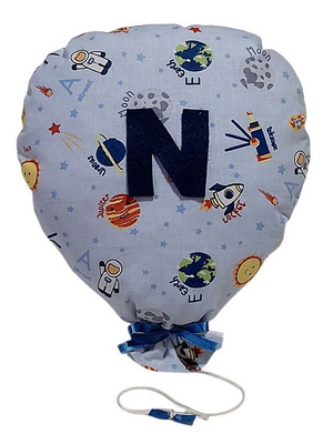 Hanging decorative balloon blue with space theme and monogram made to order