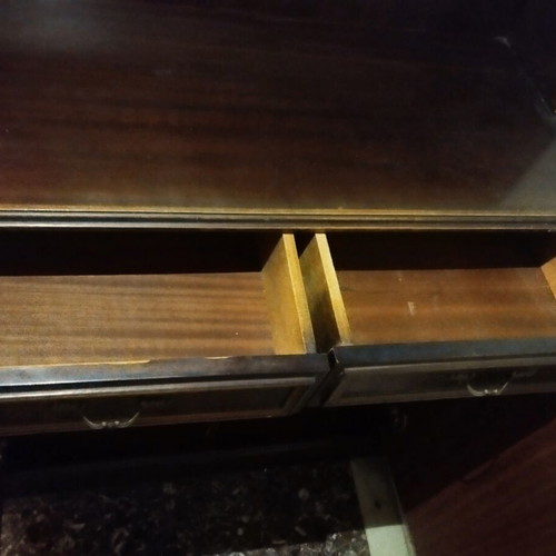 Classic Walnut Hall Cabinet with Shelves and Cupboards used