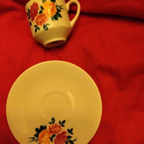 Candia Minoan porcelain coffee cup and saucer set used with floral pattern