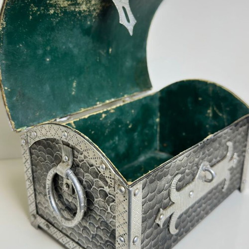 Metal Storage Chest used, Gothic style with medieval symbols