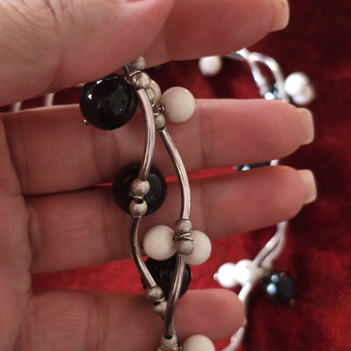 Handmade jewelry set with silver 925, onyx and white stones, like new