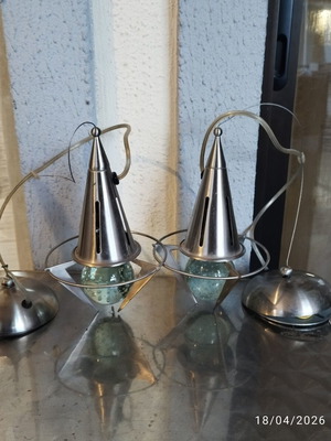 Apollo Rocket pendant lights used, metal frame with seeded glass spheres