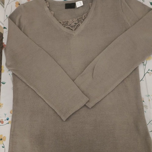 Women's blouse used, beige/brown, cotton, size XL-XXL
