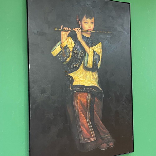 Artwork on canvas with velvet, like new, Taylor, the flute theme
