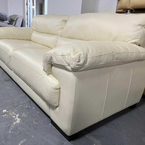 Light Cream Leather Sofa Three-Seater New, 100% Genuine Leather