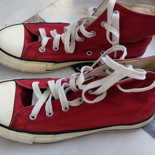Red canvas unisex sneakers, size 38