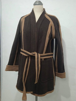 Vintage winter cardigan without buttons, double face, size 46, beige brown