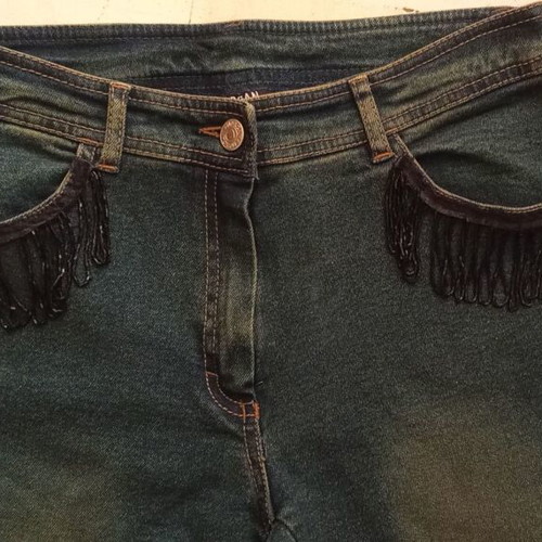 Morgan bootcut jeans with black bead fringes, like new