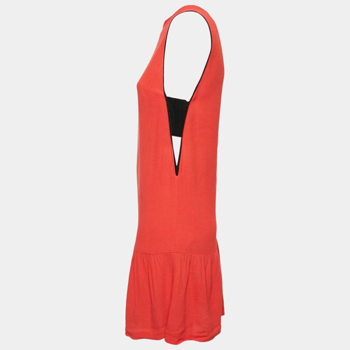 Sandro red crepe sleeveless flounce mini dress like new, size S