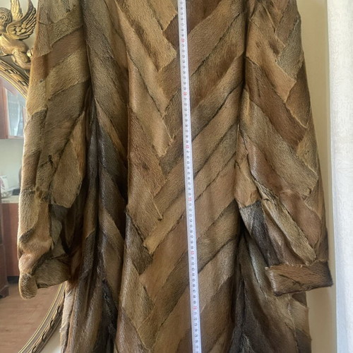 Nutria fur coat, genuine, long women's patchwork design