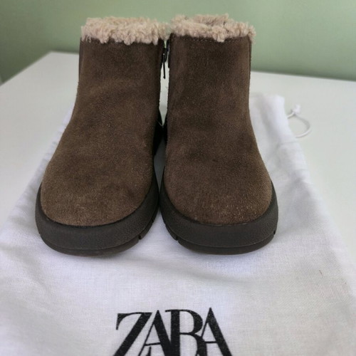 ZARA Leather Kids Boots Like New No. 24 Brown with Fur