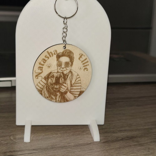 Personalized wooden keychain with photo engraving and name