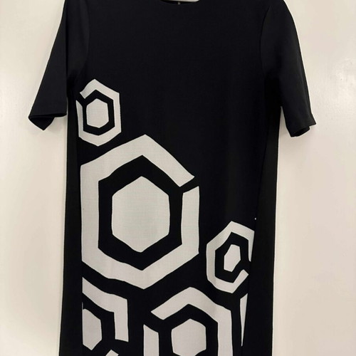 Desigual black mini dress with geometric pattern, like new, size S