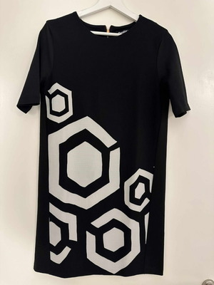 Desigual black mini dress with geometric pattern, like new, size S