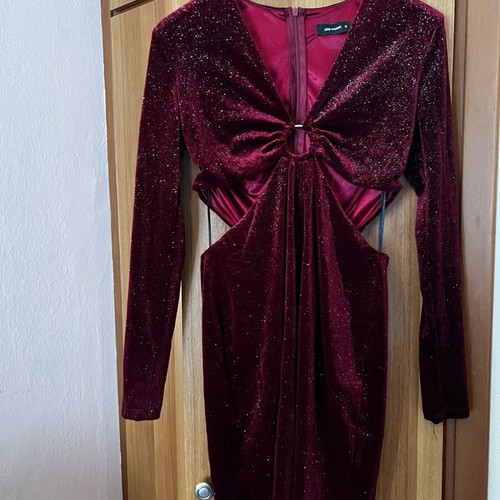 Mini velvet dress with bordó rhinestones new Pink Woman size M