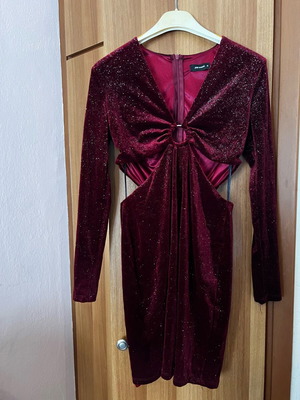 Mini velvet dress with bordó rhinestones new Pink Woman size M