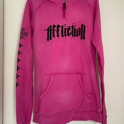 Affliction Hoodie pink with black rhinestones, new, size Large fits Small