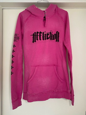 Affliction Hoodie pink with black rhinestones, new, size Large fits Small
