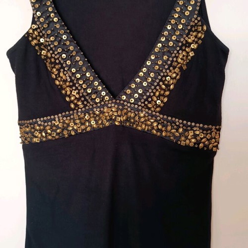Black Mango top with gold beads like new