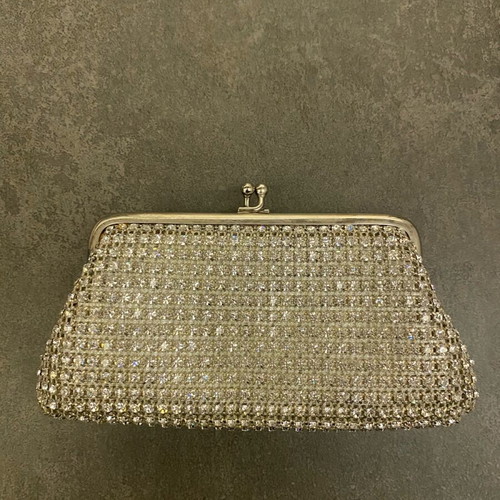 Clutch evening bag with crystals Sofronas lightly used, silver