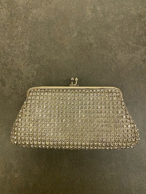 Clutch evening bag with crystals Sofronas lightly used, silver