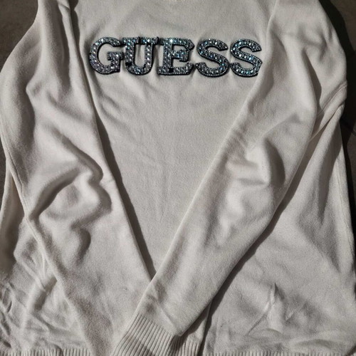 Guess blouse white with strass letters used, size S