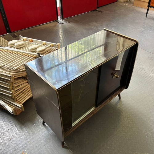 Wooden bar and audio system display cabinet, 1960s