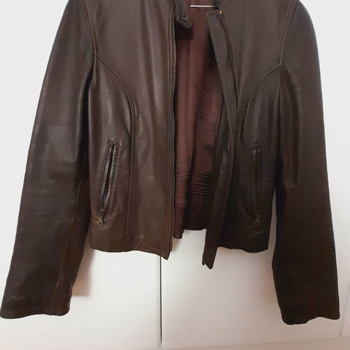 Benetton leather jacket used, brown