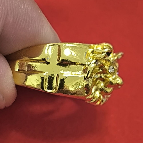 Lion Head Ring with Strass Gold Tone Luxury Statement New