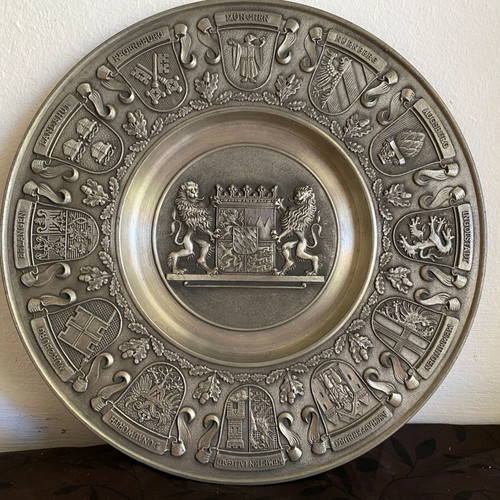 Vintage German Decorative Wall Plate like new, pewter alloy