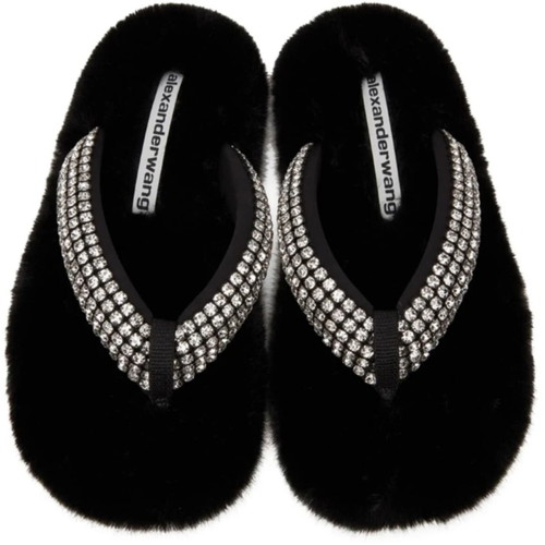 Alexander Wang flip flops new with faux fur and crystals