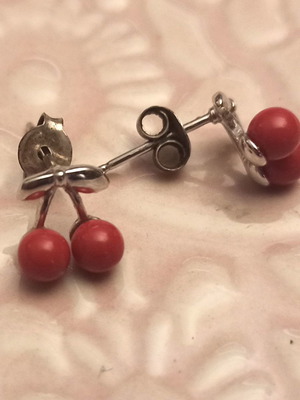 Silver stud earrings with cherries used